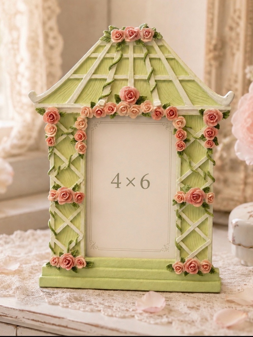 Prinz Gazebo 4x6 Photo Frame Pink Roses Cottagecore Shabby Chic Trellis